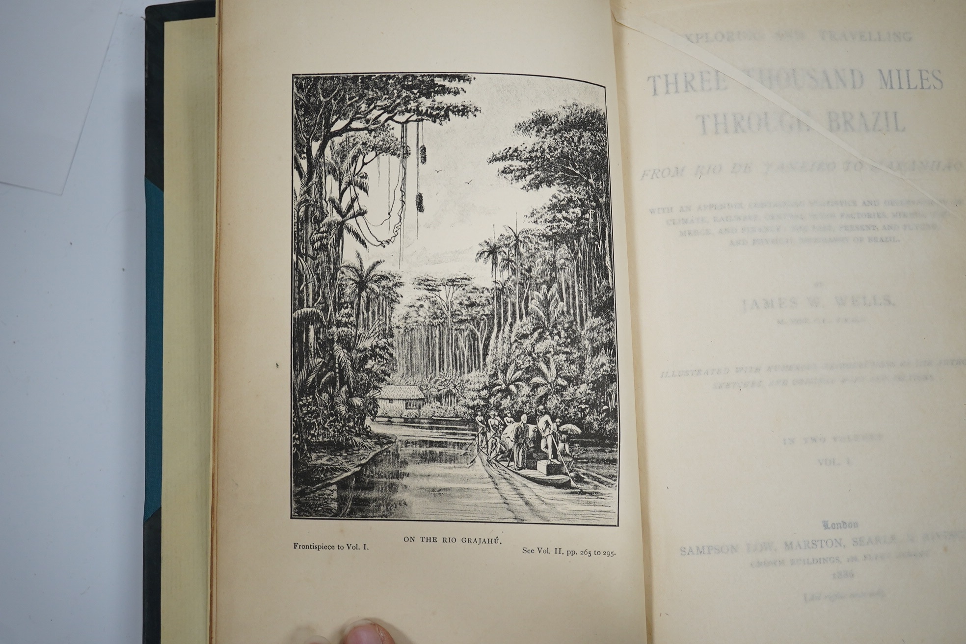 Wells, James W. - Exploring and Travelling Three Thousand Miles through Brazil: from Rio De Janeiro to Maranhao ... 1st edition, 2 vols. frontispieces, 2 coloured and folded maps and 2 others, a plate and num. text illus